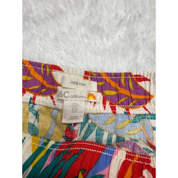 C&C California Multi-Color Tropical Floral Linen Pull On Wide :Leg Pants XL NWT - Picture 6 of 10